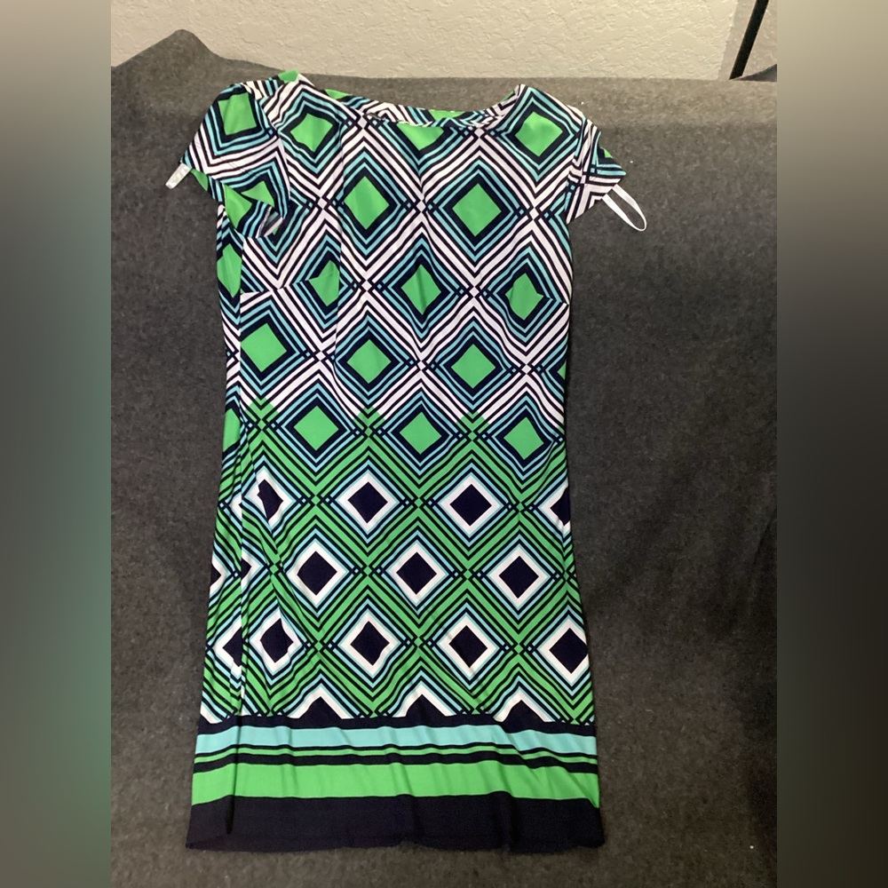 Jessica Howard Green and Blue Geometric Dress